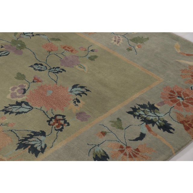 Art Deco Rug & Kilim’s Chinese Art Deco Inspired Rug, Florals Over Light Green and Blue For Sale - Image 3 of 8