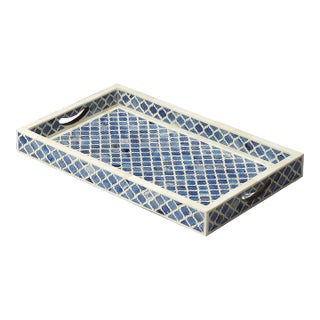 Meknes Bone Inlay Serving Tray, Blue For Sale