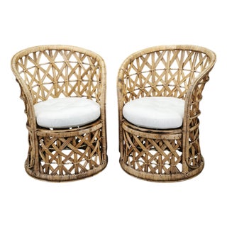 Italian Bamboo and Rattan Lounge Chairs, 1960s, Set of 2 For Sale