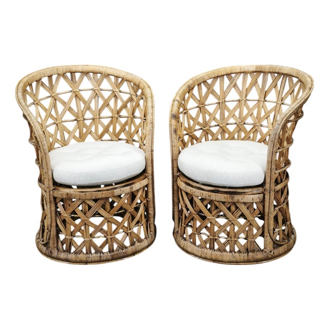 Italian Bamboo and Rattan Lounge Chairs, 1960s, Set of 2 For Sale