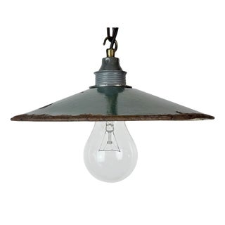 Industrial Green Enamel Light, 1950s For Sale
