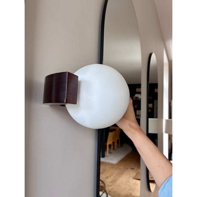 1970s Wall Lights in Wood and Opaline Glass, 1970s, Set of 2 For Sale - Image 5 of 10
