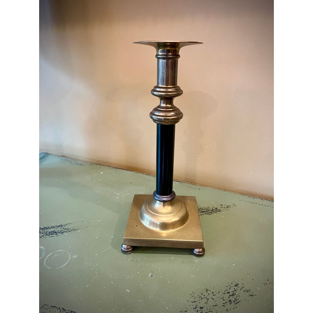 Regency Style Brass Hurricane Lamps, Neoclassical Candlesticks With Glass Shades For Sale - Image 10 of 10