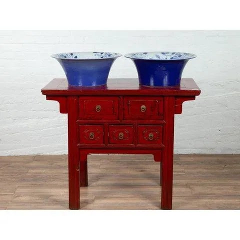 White Late 20th Century Blue and White Porcelain Wash Basin with Cobalt Blue Patina and Floral Motifs For Sale - Image 8 of 12