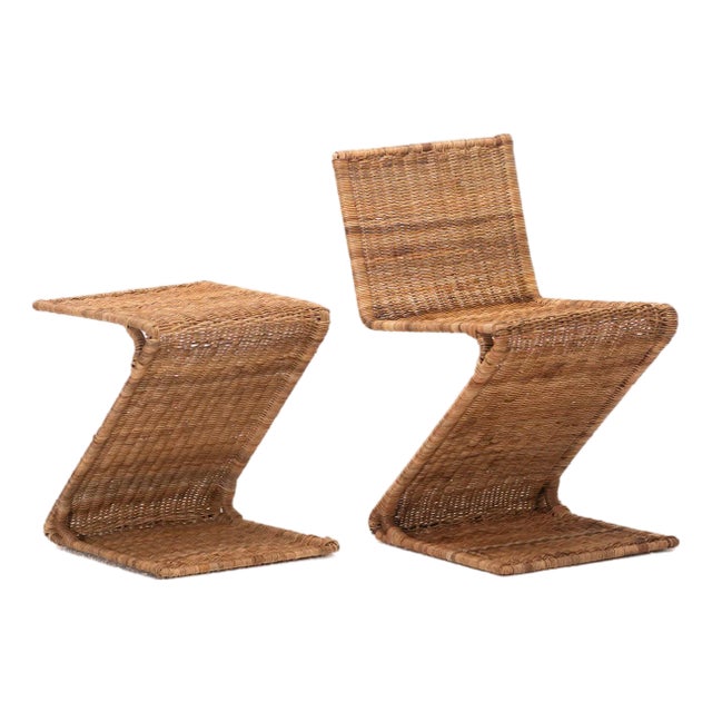 Shaped Oddity Zigzag Chair: Handwoven Rattan & Steel, Modern Design For Sale