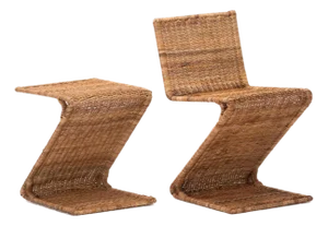 Shaped Oddity Zigzag Chair: Handwoven Rattan & Steel, Modern Design