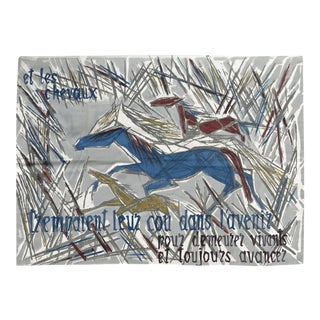 French Mid-Century Modern Horse Tapestry Wall Hanging For Sale