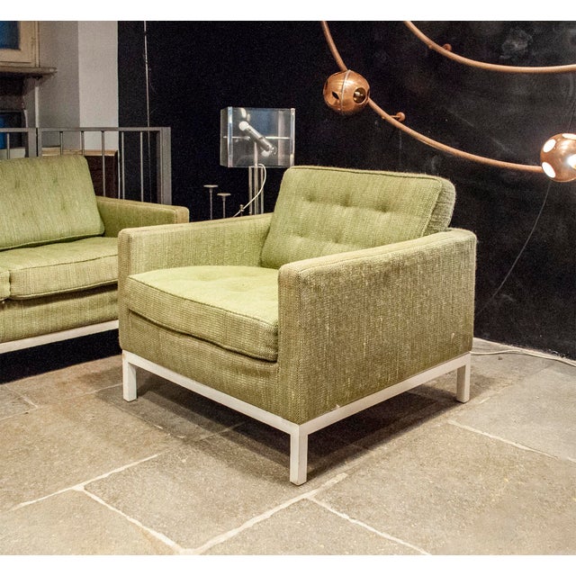 Pair of armchairs with wooden frame and fabric designed by Eszter Haraszty. Original fabric. Model Florence Knoll Lounge...