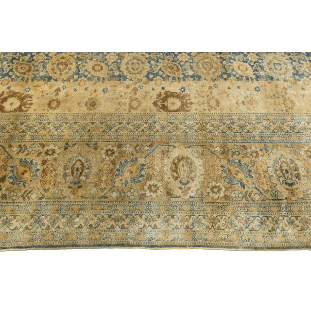 Textile Antique Persian Tabriz Rug Muted Blue & Ochre All-Over Botanical Design For Sale - Image 7 of 10
