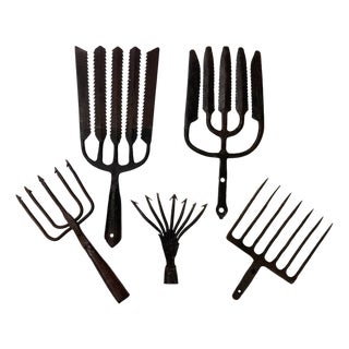 Antique Eel Fishing Spears in Wrought Iron, 1890s, Set of 5 For Sale