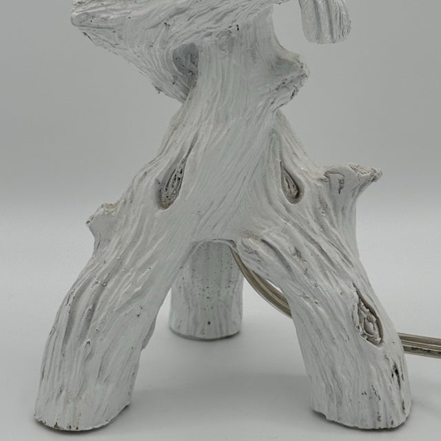 Shabby Chic Vintage 1990s Faux Bois Bird Lamp, Cottagecore White Resin Tree Trunk Lamp For Sale - Image 3 of 6