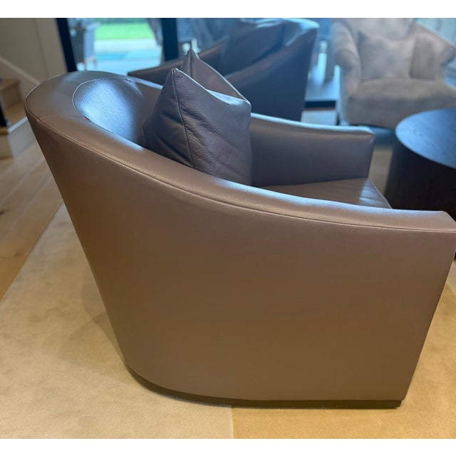 Authentic René Cazares Holly Swivel Chairs Sold as a matching pair Genuine South Hampton Charcoal leather Smooth 360°...