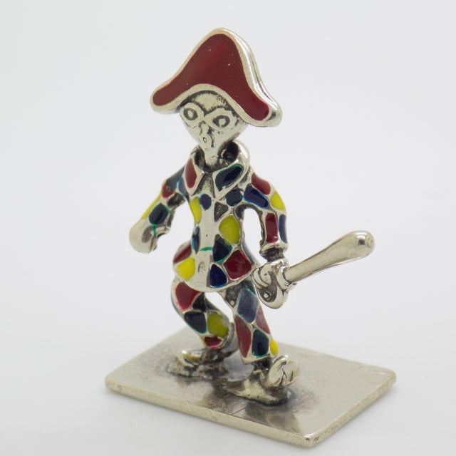 Italian Vintage Italian Handmade Genuine Silver Carnival Harlequin Enamel Figurine For Sale - Image 3 of 9