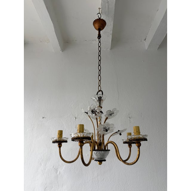 French French Maison Bagues Style Murano Flowers Crystal Chandelier Rare C 1950 For Sale - Image 3 of 12