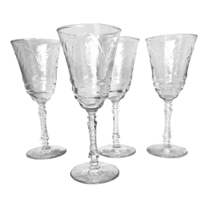 Vintage Libbey Rock Sharpe "Arctic Rose" Crystal Wine Glasses- Set of 4