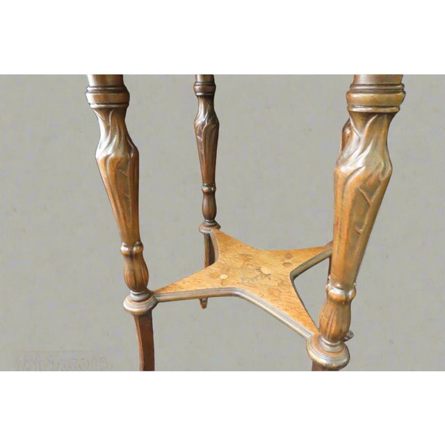 Stunning Emile Galle Quatrefoil 2 Tier Marquetry Art Nouveau Lamp Table For Sale In Portland, OR - Image 6 of 12