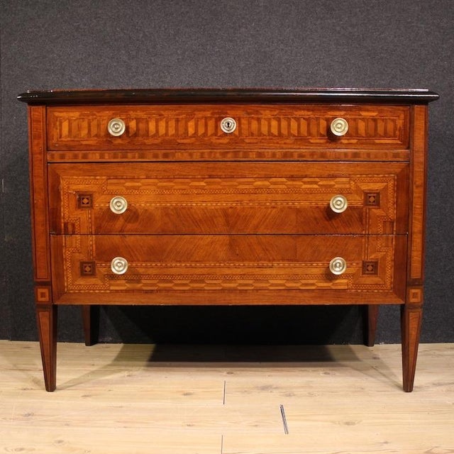 Wood Italian Louis XVI Style Inlaid Commode, 1950 For Sale - Image 7 of 13