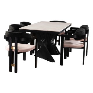 Conan 71" Long Black Dining Table Set for 6 with Mauve Chairs For Sale