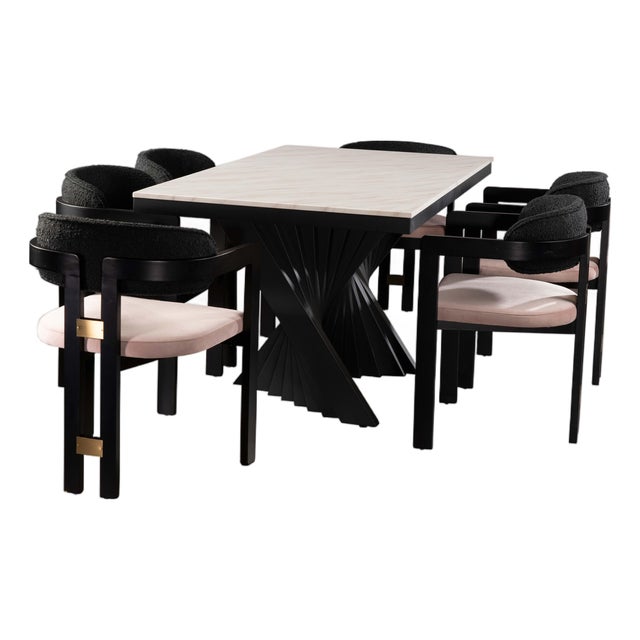 Conan 71" Long Black Dining Table Set for 6 with Mauve Chairs For Sale