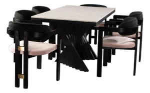 Conan 71" Long Black Dining Table Set for 6 with Mauve Chairs