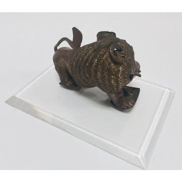 Brown Vintage African Cast-Bronze Sculpture of a Stylized Mythical Lion For Sale - Image 8 of 13