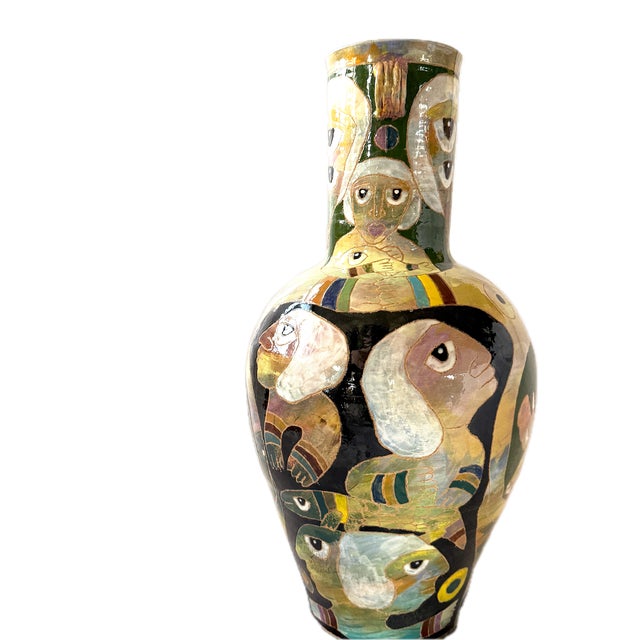 Tribal Washington Ledesma Hand-Crafted 23.5” Vase/Pottery Signed 1993 Whimsical Folkloric Motif For Sale - Image 3 of 9