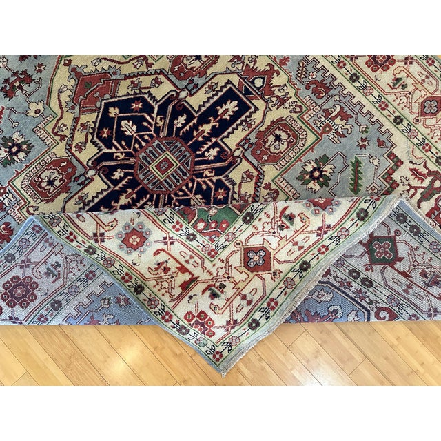 Indian Serapi Rug in Soft Gray & Rust Large Medallion Tribal Style 9x12 For Sale - Image 9 of 10