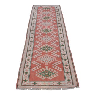 Vintage Geometric Turkish Floral Runner For Sale