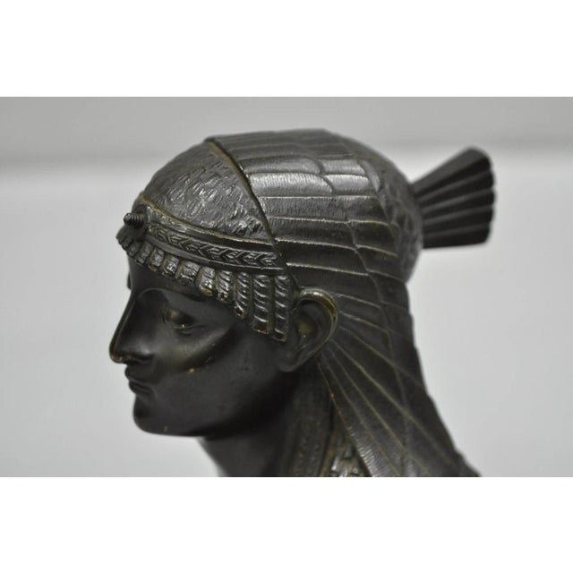 Late 19th Century Antique Egyptian Revival Small 7" Bronze Grand Tour Bust of a Pharaoh For Sale - Image 9 of 12