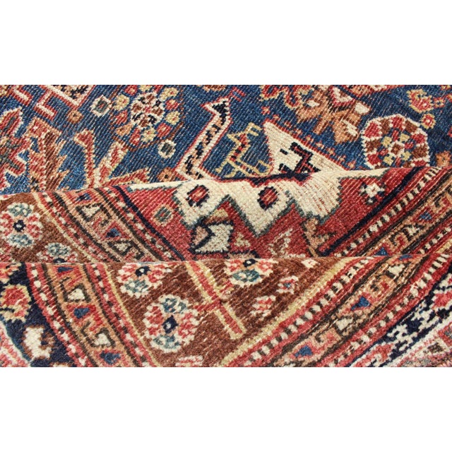 Qashqai Rug With Central Medallion in Ink Blue and Faded Red For Sale - Image 11 of 13
