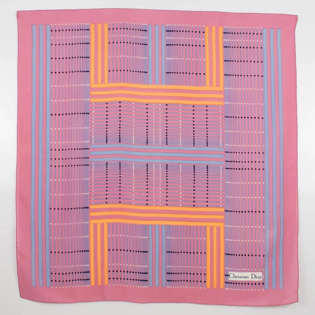 Christian Dior Christian Dior Paris Silk Scarf Geometric Print in Pink and Apricot For Sale - Image 4 of 7
