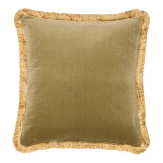 Moss Green Velvet Double-Sided Cushion With Gold Fringe With Feather Filler - 58x58cm (23"x23") For Sale