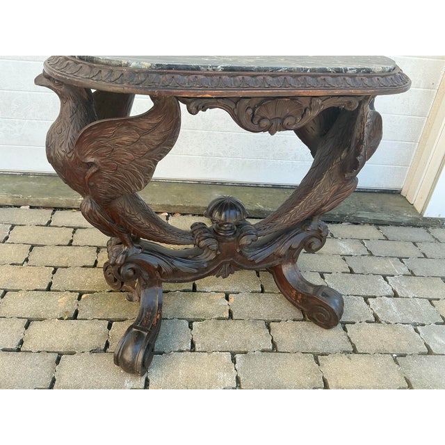 Wood Antique Walnut Carved Spread Wing Eagles Base Marble Top Table For Sale - Image 7 of 12