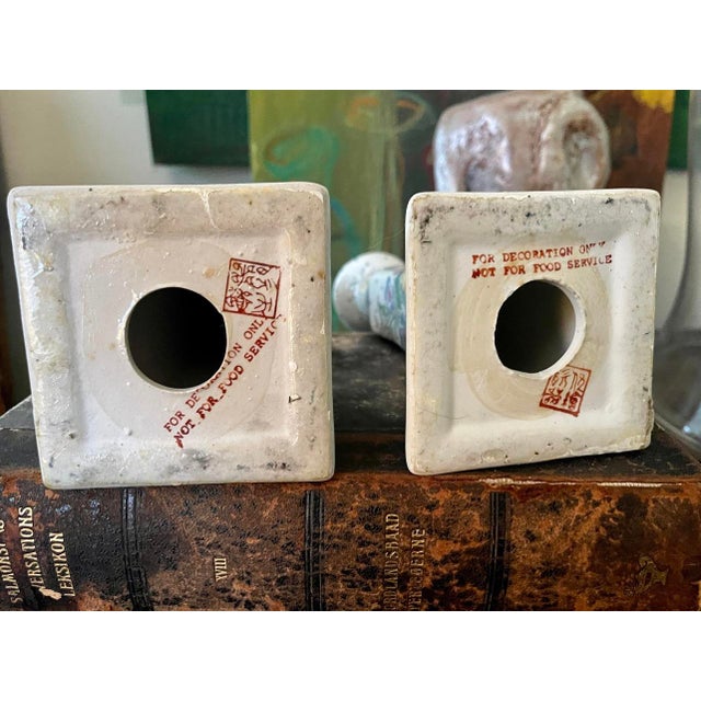 Chinoiserie Pair of Vintage Chinoiserie 1980s Ceramic Candlestick Holders For Sale - Image 3 of 9