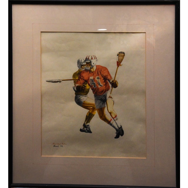 1974 Lacrosse Action Drawing For Sale