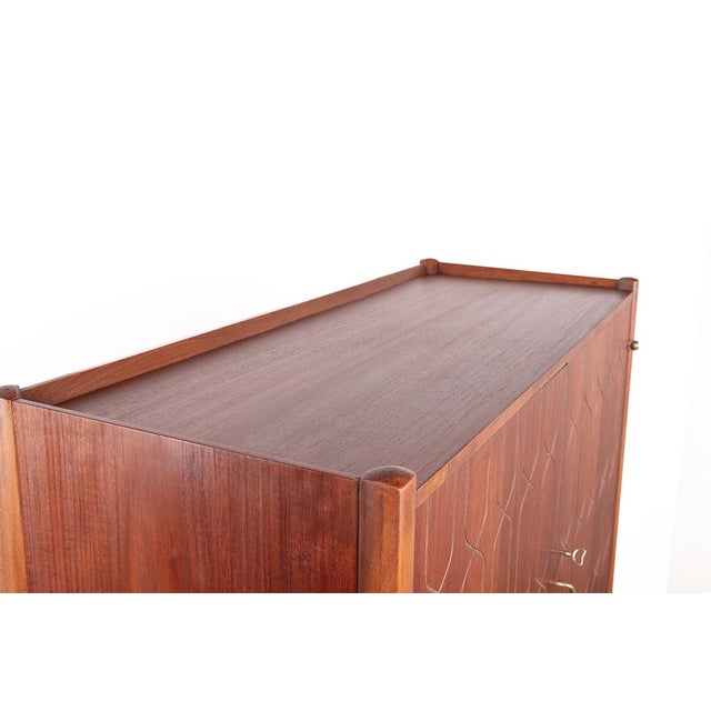 Wood Swedish Napoli Highboard in Teak, Beech and Brass by David Rosén for Nordiska Kompaniet, 1960s For Sale - Image 7 of 18