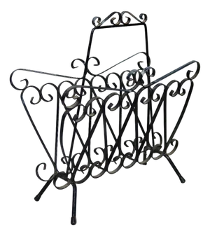 Vintage Black Metal Scroll Magazine Rack, 1960s