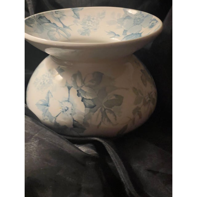 Blue Antique Victorian Semi Porcelain Spittoon Ridgways Blue White Dog-Rose Pattern For Sale - Image 8 of 8