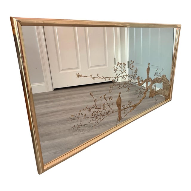 Exceptional vintage Sebet Silverman for Nurre Mirror Co. large Chinoiserie wall mirror featuring an intricate Asian-...