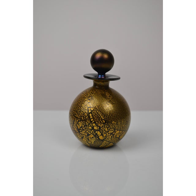 Glass Glass Perfume Bottle with Black and Gold Leaf, 1970s For Sale - Image 7 of 12