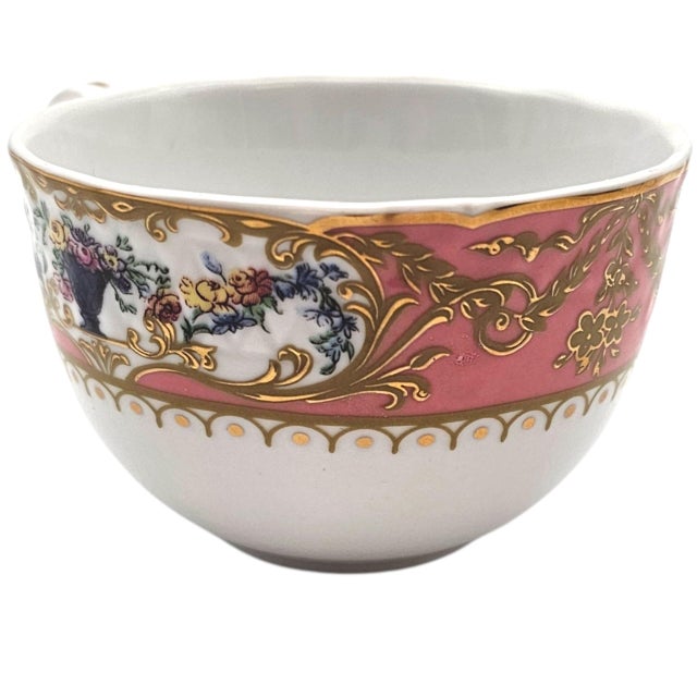 Late 20th Century Andrea by Sadek “Collection Sèvres” Pink Floral Gilt Tea Cup & Saucer For Sale - Image 9 of 14
