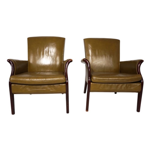 Vintage Moss Green Froxfield Leather Chairs by Parker Knoll, 1960, Set of 2 For Sale