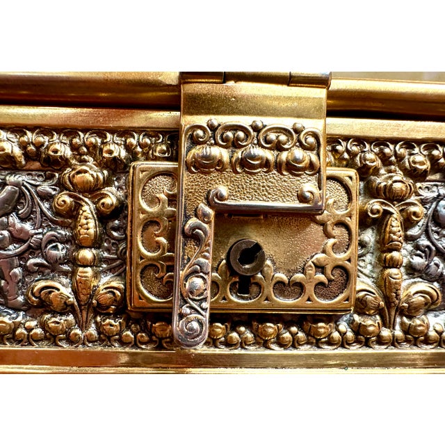 Victorian Antique Erhard & Sohne German Jewelry Casket Trinket Box Cherubs Red Velvet For Sale - Image 3 of 11