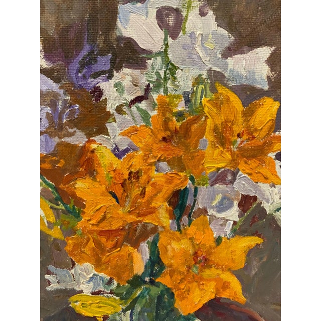 Modern Maya Kopitzeva, Bouquet of Orange Flowers, 1981, Oil Painting, Framed For Sale - Image 3 of 6
