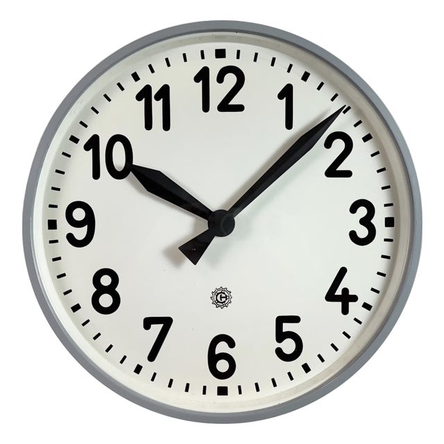 Large Industrial Grey Factory Wall Clock from Chronotechna, 1950s For Sale
