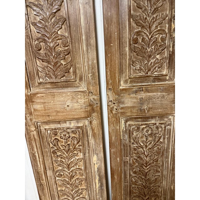 Antique-Style Carved Wood Door Panels, Pair – Narrow Arched Floral Motif 80x36 For Sale - Image 4 of 7