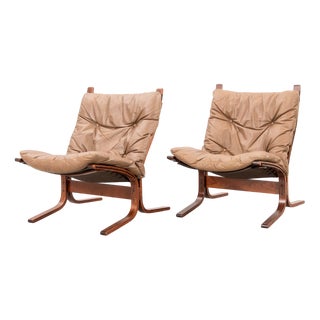 Tan Leather Siesta Chairs by Ingmar Relling for Westnofa, Denmark, 1970s Set of 2 For Sale