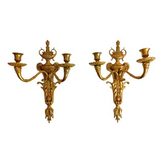 Antique Louis XVI Neo-Classical French Bronze Wall Sconces, 1900s, Set of 2 For Sale