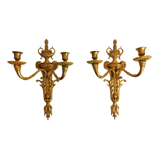 Antique Louis XVI Neo-Classical French Bronze Wall Sconces, 1900s, Set of 2 For Sale
