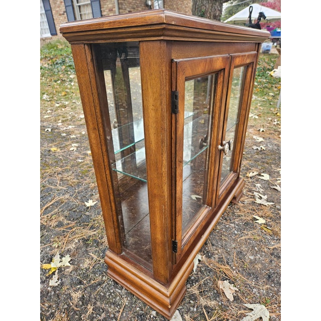 Brown Lighted Vintage Two Door Curio/Console Cabinet For Sale - Image 8 of 8